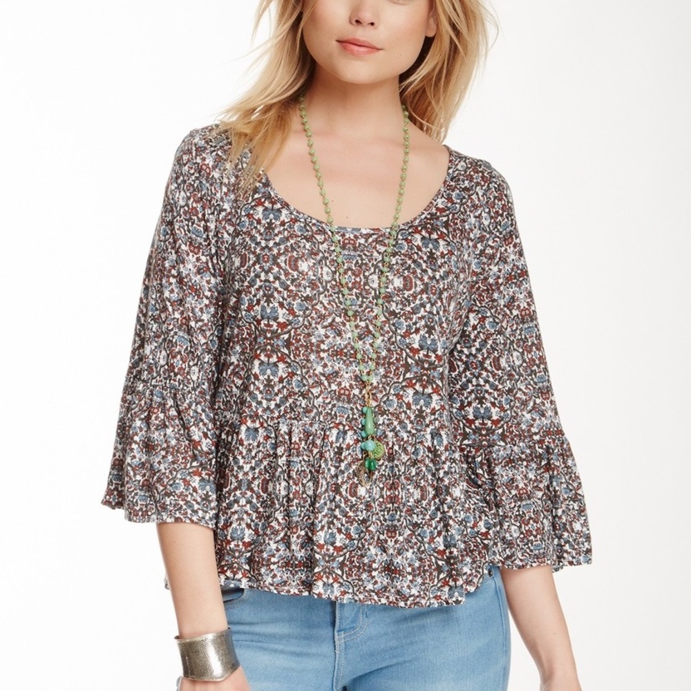 Free People Bell Sleeve Peplum Blouse Top NWT XS